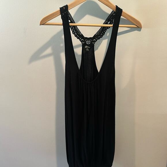 Guess Large Black Lace Crochet Back Boho Sleeveless Tank - Picture 1 of 9